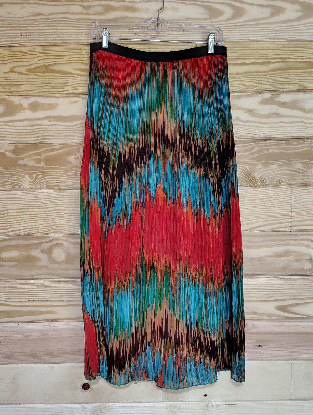 New Directions Pleated Maxi Skirt S Multicolor Abstract Boho Elastic Waist Indie